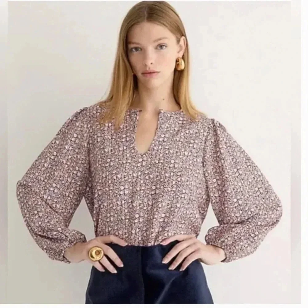 J. Crew Puff sleeve satin back crepe top in Pale Pink Size Small Tall NWT